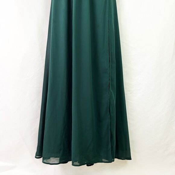 NWT Lulus Heavenly Hues Forest Green Maxi Dress (L) Plunging Georgette Gown - Picture 5 of 13